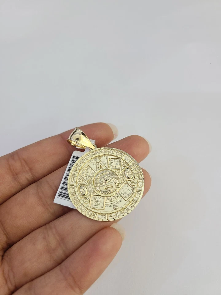 SÓLIDO Real 10kt Calendario Maya Dije Colgante Azteca Redondo Oro Amarillo. Foto 1 de 4