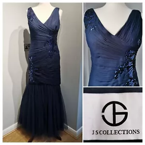 Designer Long Evening Gown Cruise Dress JS Collections Blue Sequin MOTB Size 12 - Picture 1 of 17
