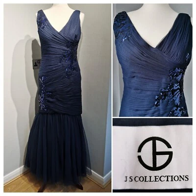Designer Long Evening Gown Cruise Dress JS Collections Blue Sequin MOTB Size 12 - Image 1 of 4