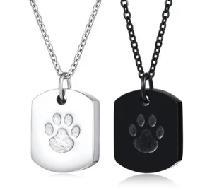 Cremation Urn Pet Dog Cat Paw Print Keepsake Ashes Memorial Pendant Necklace Blk - Picture 1 of 6