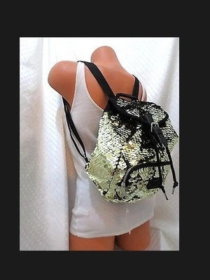 VICTORIA SECRET PINK GOLD BLING SEQUIN MINI BACKPACK Bookbag Clutch Purse School - Image 1 of 2