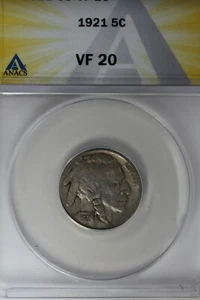 1921 .05 ANACS VF 20 Buffalo Nickel, Indian Nickel, 5 Cent Piece - Picture 1 of 1