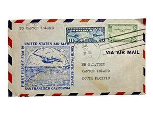1940 San Francisco USA First Flight Cover FFC To Canton Island So. Pacific Fam19 - Picture 1 of 3