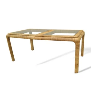 Rare Basket-Weave Wrapped Rattan Waterfall Top Dining Table Danny Ho Fong Style - Picture 1 of 12