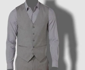 $181 Perry Ellis Portfolio Mens Gray Slim Fit Herringbone Suit Vest Waistcoat XS - Picture 1 of 2