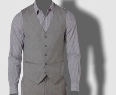 $181 Perry Ellis Portfolio Mens Gray Slim Fit Herringbone Suit Vest Waistcoat XS - Image 1 of 2