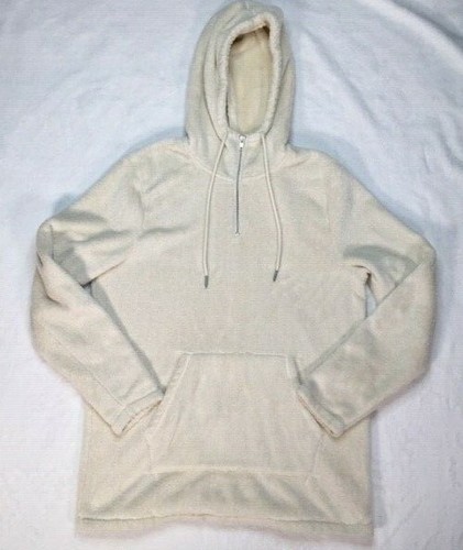 OFF WHITE Felpa uomo Pacsun fuzzy morbida felpa con cappuccio 1 4 zip pullover beige avorio felpa media