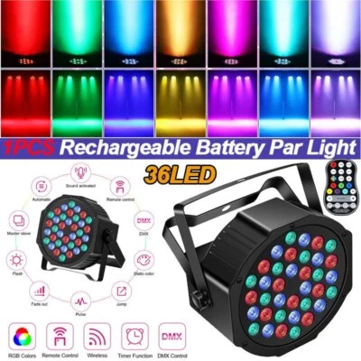 Rechargeable PAR Stage Light RGB Can Strobe DMX Party Disco DJ Light (US Seller) - Image 1 of 4