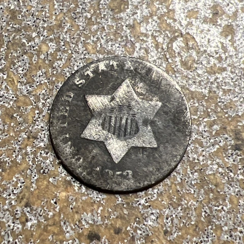 1853 3C Three Cent Silver Trime Old US Coin  T-454 Cover