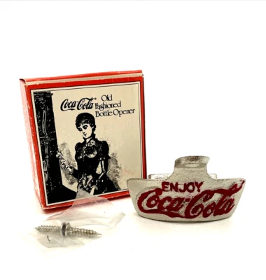 Coca-Cola Old Fashioned Bottle Opener Cast Iron w/ Mounting Screws NOS - Image 1 of 4