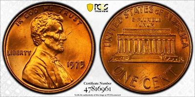 1975 1C LINCOLN MEMORIAL CENT PENNY PCGS MS64RD Protect w/ Gold Shild & TrueView - Image 1 of 3