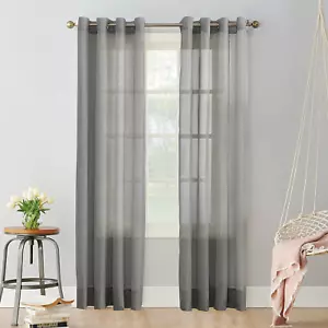 Emily Sheer Voile Grommet Curtain Panel, 59" X 84", Charcoal Gray - Picture 1 of 6