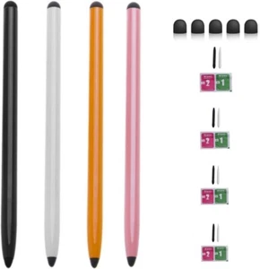 4 Pack Dual Tip Touch Screen Mobile Phone Pen 5.9"L W/ Extra Nibs & Screen Clean - Picture 1 of 6