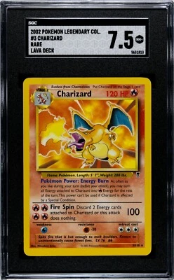 2002 Pokémon Legendary Collection #3 Charizard Rare Lava Deck SGC 7.5 NM+ - Image 1 of 2