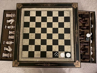 Juego de ajedrez y damas de madera tallada china asiática vintage, hueso, madera, jabonera Foto 1 de 4