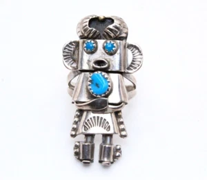 Sterling Silver Navajo Kachina Kingman Turquoise Ring Sz 6.75 - Picture 1 of 6