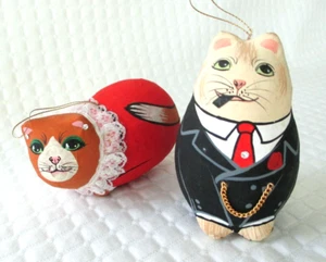 Par de adornos vintage para gatos de Navidad Sigma - Decoupage, pintados a mano, ¡RAROS!! - Imagen 1 de 9