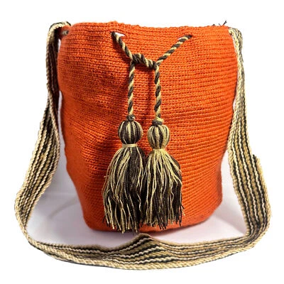 Wayuu Bolso Mochila Cubo Hombro Colombiano Naranja NUEVO Hecho a Mano Foto 1 de 4