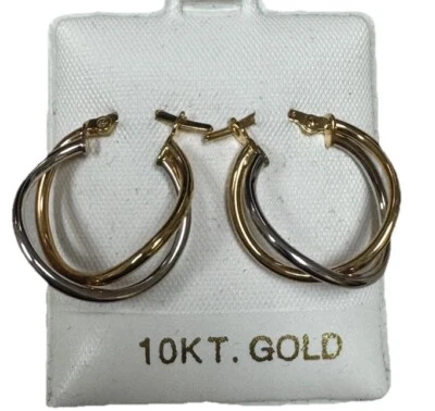 Real 10K Two-Tone Gold Fancy Hoop EARRINGS - Image 1 of 3