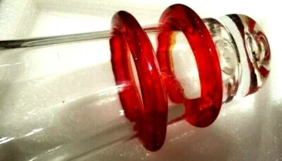 Unique Ribbed Clear ART GLASS Vase w 2 Ruby Red Amberina Rings 12 oz Amazing - Image 1 of 4