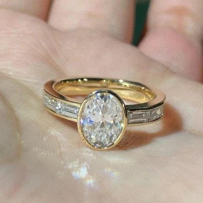 2.35 TCW Old Oval Cut Moissanite Bezel Anniversary Ring 14K Solid Yellow Gold - Image 1 of 4