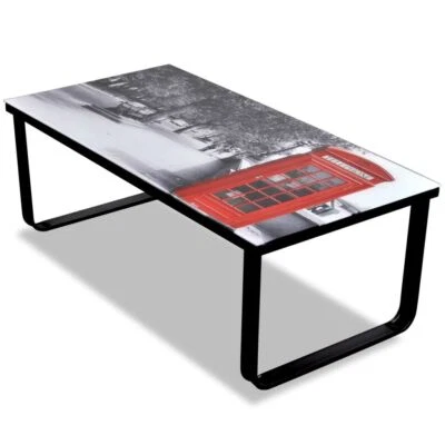 Glass Coffee Table Telephone Booth Printing Metal Side End Table Room Home W9T5 - Image 1 of 4