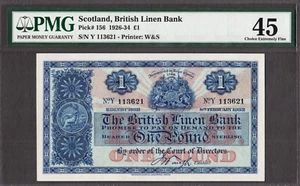 Scozia, British Linen Bank una sterlina 8 febbraio 1932 Pick-156 Ex Fine PMG 45 - Foto 1 di 2