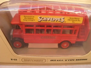 MATCHBOX LESNEY MODEL YESTERYEAR 1:72 Y-23 1922 AEC S OMNIBUS BUS SCHWEPPES MIB - Picture 1 of 3