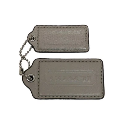 Coach Taupe Leather Silver Chain Fob Bag Charm Hang Tag Small Large Size - Image 1 of 4
