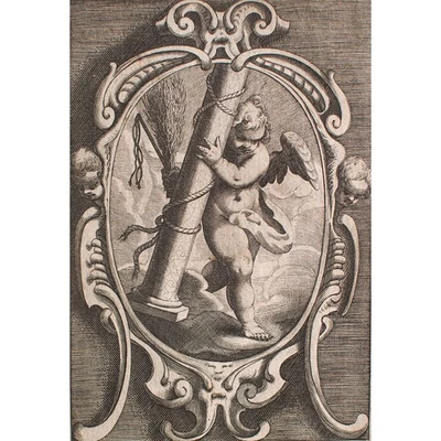 Jeremias Falck Putto mit Arma Christi Passion Religion Barock Kupferstich 17 Jhd - Bild 1 von 4