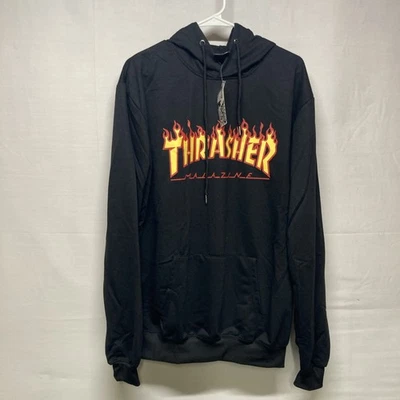 Толстовка с капюшоном пуловер журнал Thrasher Flame Logo черная/оранжевая XL (OKEB-12-019) - Изображение 1 из 4