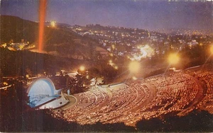 Cartolina d'epoca Hollywood Bowl vista notturna anfiteatro California - Foto 1 di 2