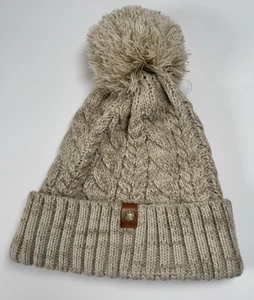 Frye and Co. Women Beige Cable Knit Pom Pom Beanie One Size New - Picture 1 of 3