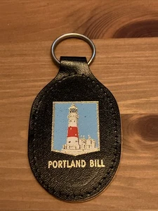 Vintage Black Leather Keyring Of Portland Bill Lighthouse - Picture 1 of 1