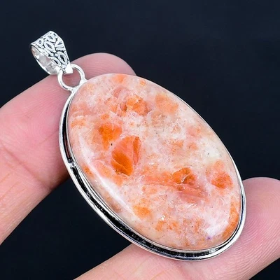 Colgante hecho a mano enchapado en plata 925 Sunstone de 2,21" Foto 1 de 3