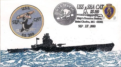 USS Sea Cat SS-399, Hand painted cover by Edwards- Reunion special cancel 2003 - Image 1 of 2