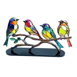 Gebeizte Vögel auf Ast Schreibtisch Ornamente seitlich Acryl Flachheit Tisch Art3554 - Bild 1 von 6