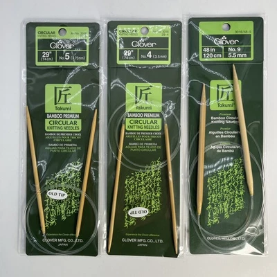 Lote de 3 agujas de tejer circulares Clover Takumi Nº 4 29”, Nº 5 29”, Nº 9 48"" Foto 1 de 4