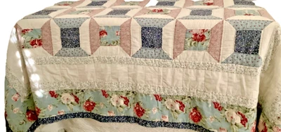 Vintage 3- Piece Rose Patterns Quilt 2 Standard Pillowcases Full Size 81” x 81” - Image 1 of 4