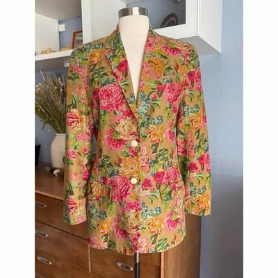 Vintage 90’s GAP Floral Linen Cotton Blazer Boyfriend Jacket S Cottagecore - Image 1 of 4