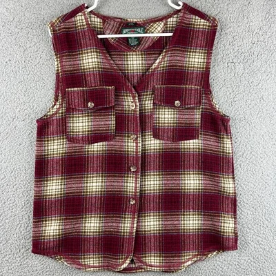 Colete de lã vintage American Eagle feminino xadrez vermelho S ao ar livre feito na Itália - Imagem 1 de 4