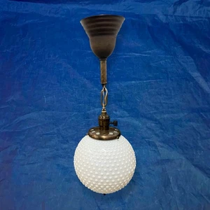 22” Long Brass Fixture With White Hobnail Globe Newly Wired! 43F - Picture 1 of 6