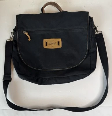 Mochila de mensajero vintage Y2K Esprit áspera y lista negra con correa Foto 1 de 4