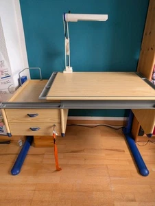 Schreibtisch Marke Moll, Höhe u. Neigung Arbeitsplatte verstellbar, mit Lampe - Bild 1 von 6