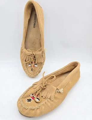 Minnetonka Zapatos Mujer Talla 11 Cuentas Thunderbird Mocasín Sin Cordones Marrón Gamuza Foto 1 de 4