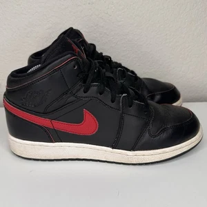 Nike Air Jordan 1 Mid Retro Jugend Größe 6Y Schuhe schwarz rot sportlich Kinder Turnschuhe - Bild 1 von 8