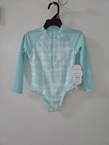 NWT Wonder Nation Aqua & White L/S Rash Guard, Swimsuit Toddler Girl 2T - Picture 1 of 3