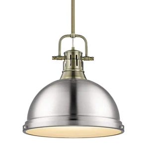 Golden Lighting Duncan 100-Watt 1-Light Aged Brass Pendant Light w/Steel Shade - Picture 1 of 4