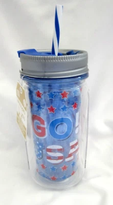 Cool Gear "Sip It or Chug It" Dual Function Cap Flag Mason Jar Water Bottle-New! - Image 1 of 2