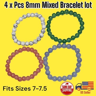 Lote de 4 x 8mm Pulsera Aventurina Howlite Cuarzo Rosa Muñequera Tallas 7-7.5 Foto 1 de 3